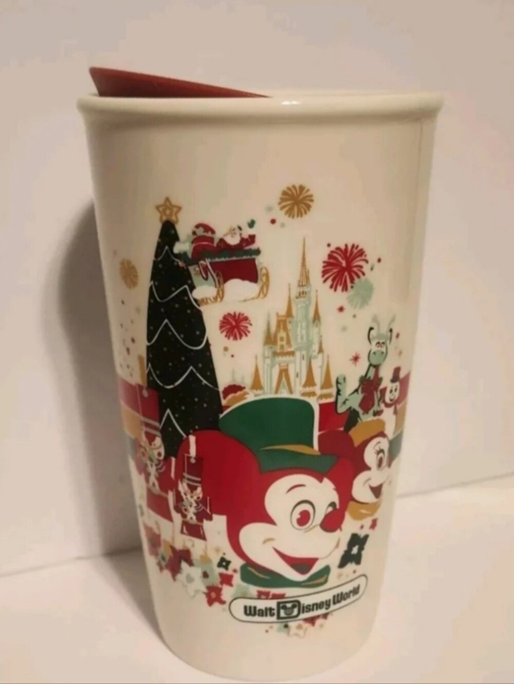 Walt Disney World Starbucks Ceramic Tumbler Mug 12 oz Christmas with lid New